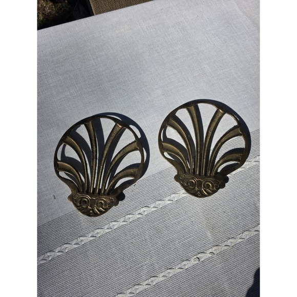 VTG World Bazaar Brass Trivets Set of 2 India Fan Shell Art Deco Boho7x7.5" - Picture 3 of 10